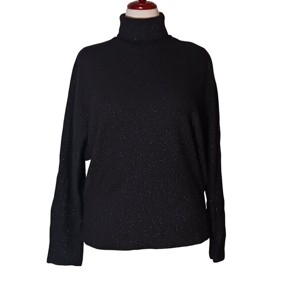NEW OGL Black Sparkle Dolman Sleeve Waffle Knit Turtleneck Brami Sweater Size XL - Picture 1 of 12